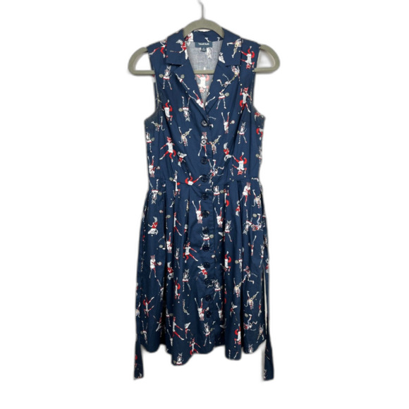 ModCloth Blue Fox Animal Pattern Summer Retro Sleeveless Dress Women's Size 2 - Picture 2 of 11
